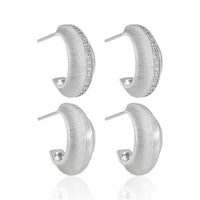 Matte Geometric Hoop Earrings in 925 Sterling Silver with Cubic Zirconia