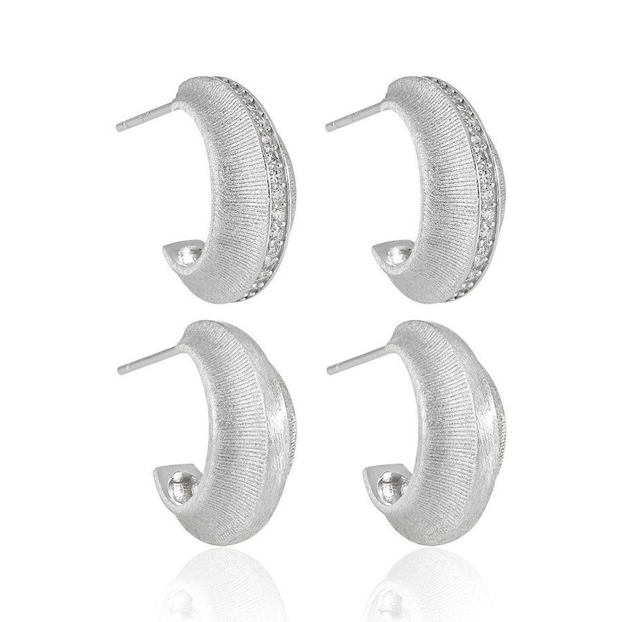 Matte Geometric Hoop Earrings in 925 Sterling Silver with Cubic Zirconia