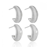 Matte Geometric Hoop Earrings in 925 Sterling Silver with Cubic Zirconia