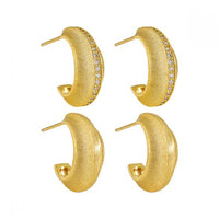 Matte Geometric Hoop Earrings in 925 Sterling Silver with Cubic Zirconia
