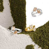 Geometry Double-Layer Baguette Crystal Adjustable Ring
