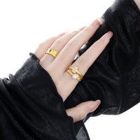 Geometry Double-Layer Baguette Crystal Adjustable Ring