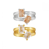 Geometry Double-Layer Baguette Crystal Adjustable Ring