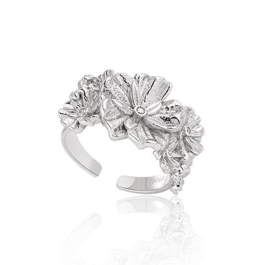 CZ Flower Sterling Silver Adjustable Ring