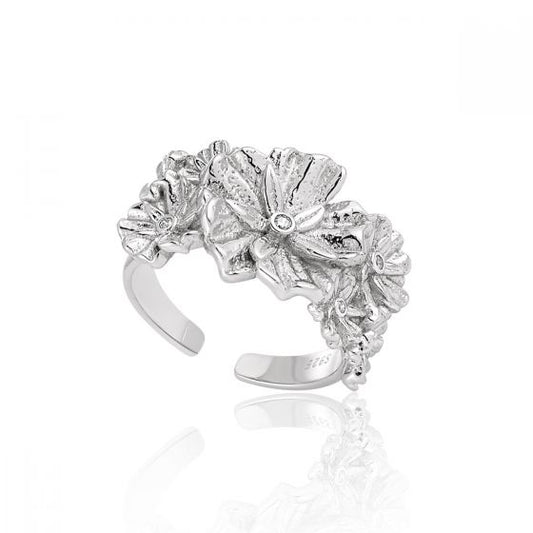 CZ Flower Sterling Silver Adjustable Ring