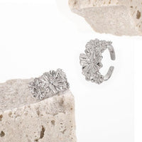 Crystal Flower Sterling Silver Adjustable Ring