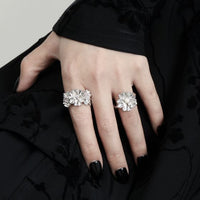 Crystal Flower Sterling Silver Adjustable Ring