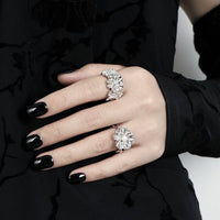 Crystal Flower Sterling Silver Adjustable Ring