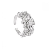 Crystal Flower Sterling Silver Adjustable Ring