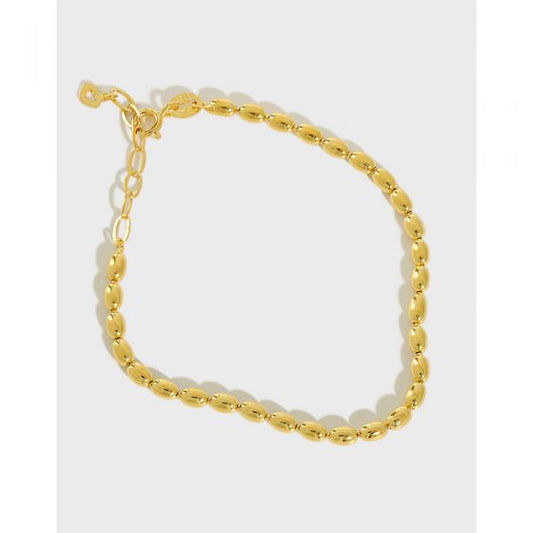 S925 Sterling Silver Oval Bead Olive Chain Bracelet