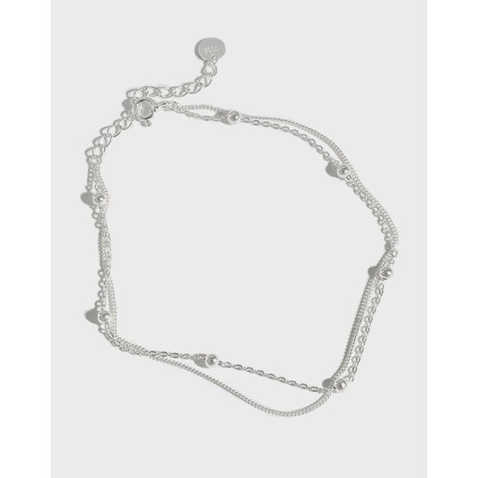 Double-Layer Bead Chain Anklet, S925 Sterling Silver