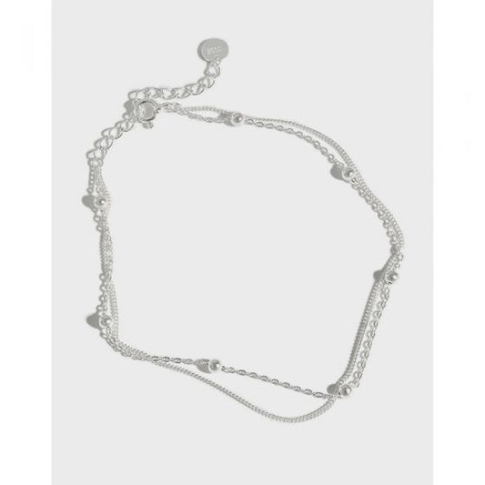 Double-Layer Bead Chain Anklet, S925 Sterling Silver