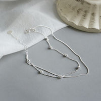 Double-Layer Bead Chain Anklet, S925 Sterling Silver