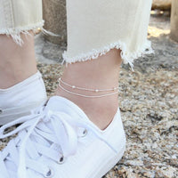 Double-Layer Bead Chain Anklet, S925 Sterling Silver