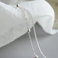 Double-Layer Bead Chain Anklet, S925 Sterling Silver