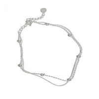 Double-Layer Bead Chain Anklet, S925 Sterling Silver
