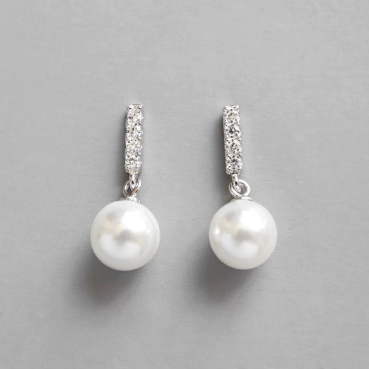 S925 Vertical Pearl Earrings with Micro Inlaid Diamonds