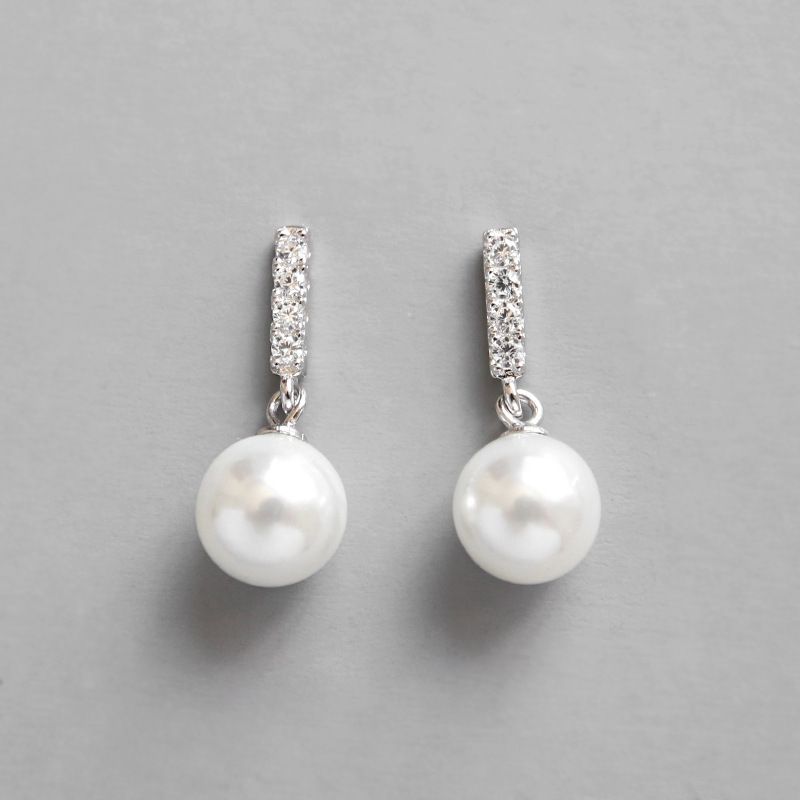 S925 Vertical Pearl Earrings with Micro Inlaid Diamonds