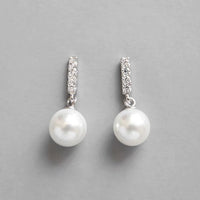 S925 Vertical Pearl Earrings with Micro Inlaid Diamonds
