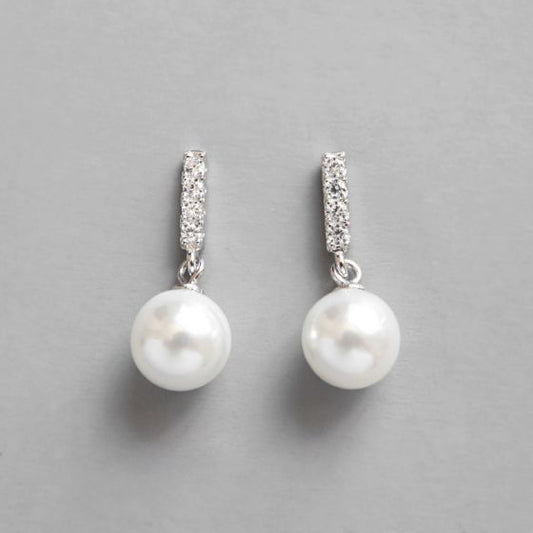 S925 Vertical Pearl Earrings with Micro Inlaid Diamonds