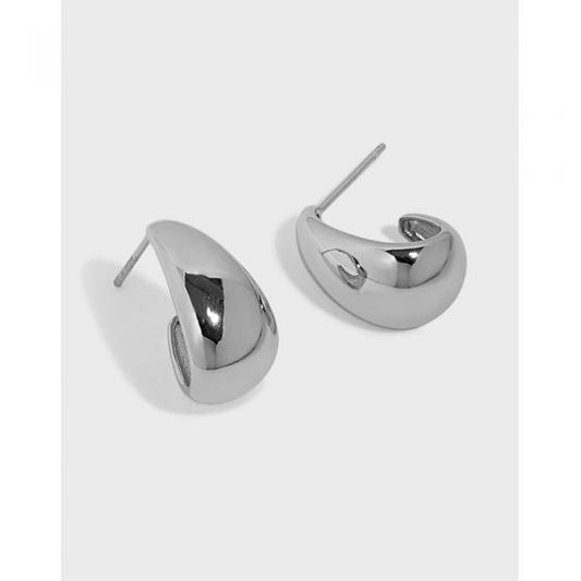 Geometric Oval Sterling Silver Stud Earring