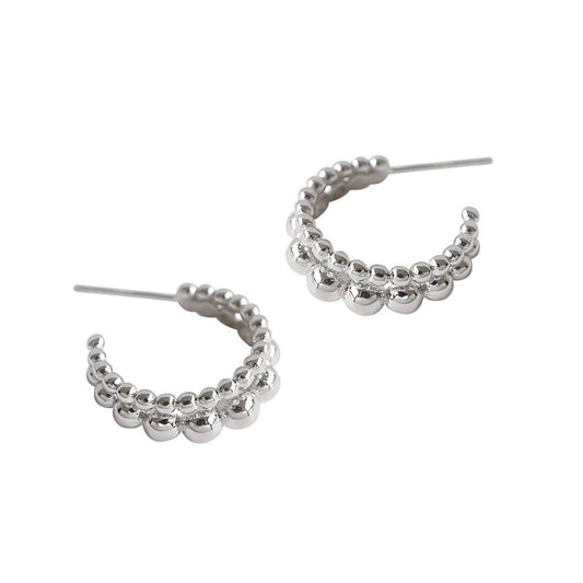 Double Row Beaded Hoop Earrings in 925 Sterling Silver with 18K Gold Plating