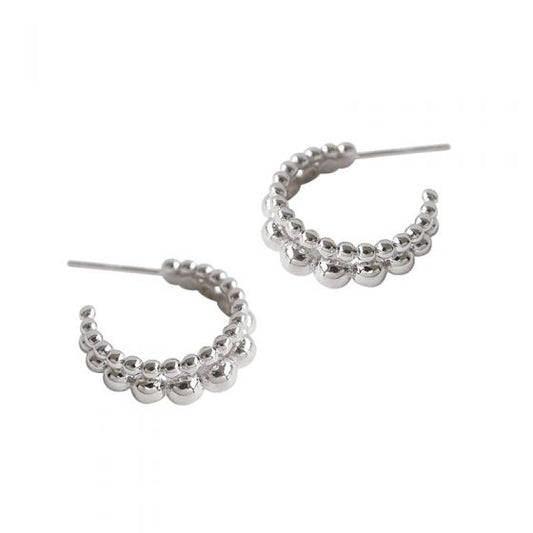Double Row Beaded Hoop Earrings in 925 Sterling Silver with 18K Gold Plating