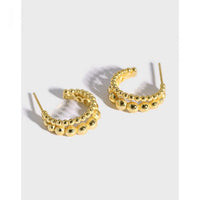Double Row Beaded Hoop Earrings in 925 Sterling Silver with 18K Gold Plating
