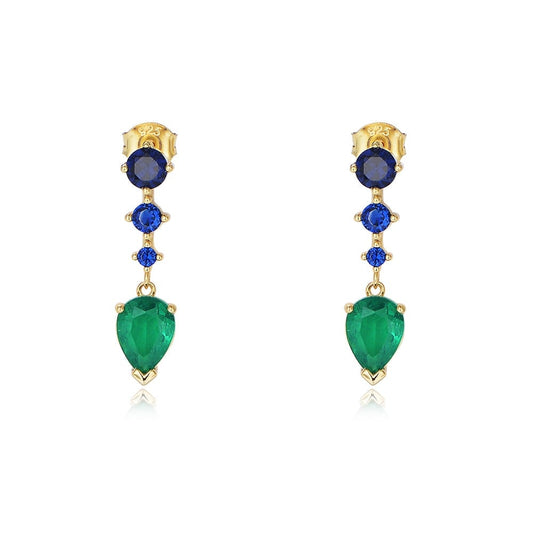 Sterling Silver Blue & Green Dangle Drop Earrings
