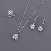Geometry Classic Radiant Cubic Zirconia 925 Sterling Silver Set