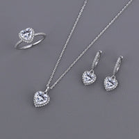 Honey Moon Shining Crystal Heart 925 Sterling Silver Set
