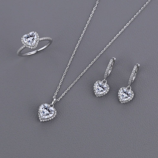 Honey Moon Shining CZ Heart 925 Sterling Silver Set