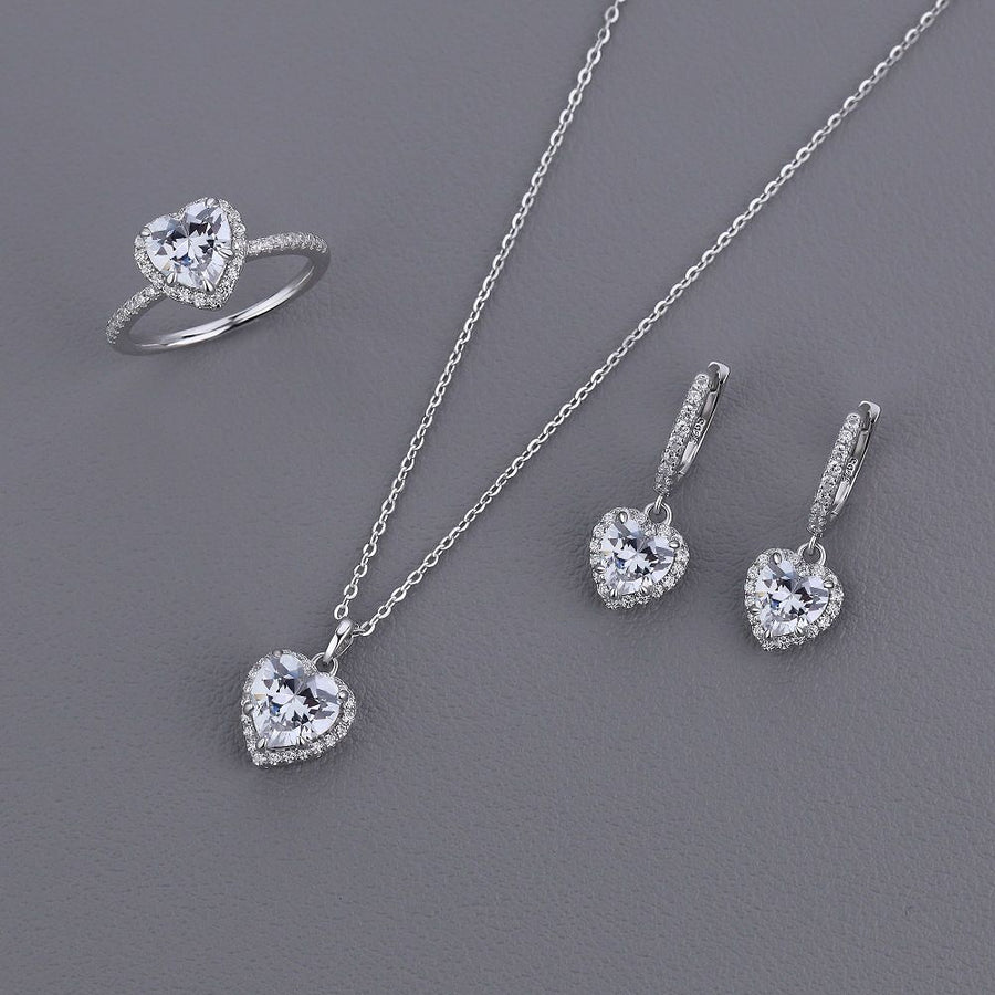 Honey Moon Shining Crystal Heart 925 Sterling Silver Set