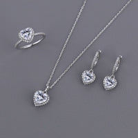 Honey Moon Shining Crystal Heart 925 Sterling Silver Set