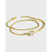 Holiday Double Layer Rectangle Crystal Sterling Silver Bracelet