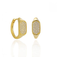 Geometry Irregular Rectangle Crystal Sterling Silver Hoop Earrings
