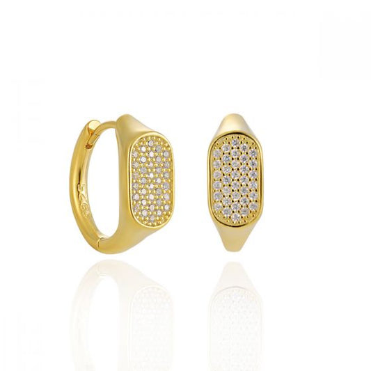 Geometry Irregular Rectangle CZ Sterling Silver Hoop Earrings