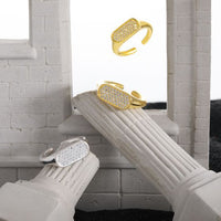 Irregular Rectangle Micro Setting Crystal Adjustable Ring