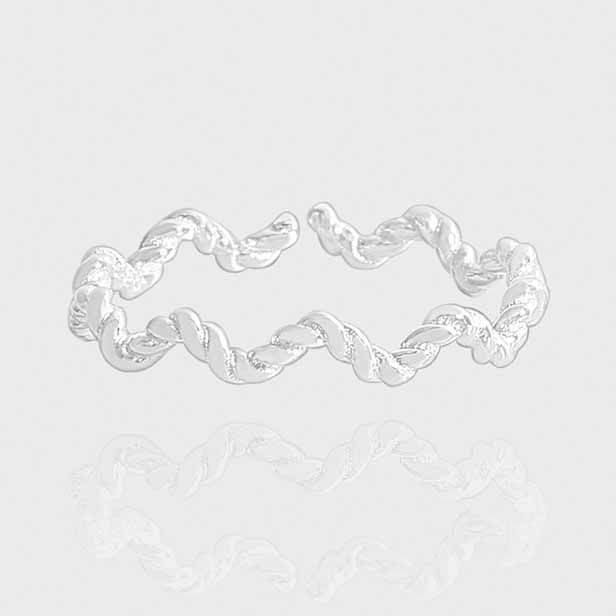 Irregular Twisted Wave 925 Sterling Silver Adjustable Ring