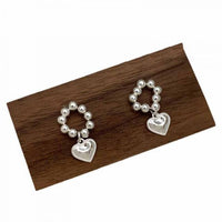 Anniversary Heart Bead 925 Sterling Silver Dangle Earrings