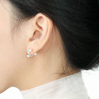 Round Shell Pearl C-Shape Hoop Earrings, 925 Sterling Silver