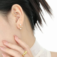 Round Shell Pearl C-Shape Hoop Earrings, 925 Sterling Silver