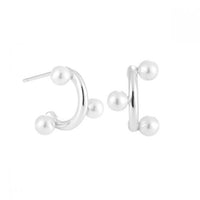 Round Shell Pearl C-Shape Hoop Earrings, 925 Sterling Silver