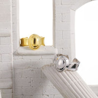Oval Geometry Adjustable Ring, 925 Sterling Silver