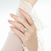 Oval Geometry Adjustable Ring, 925 Sterling Silver