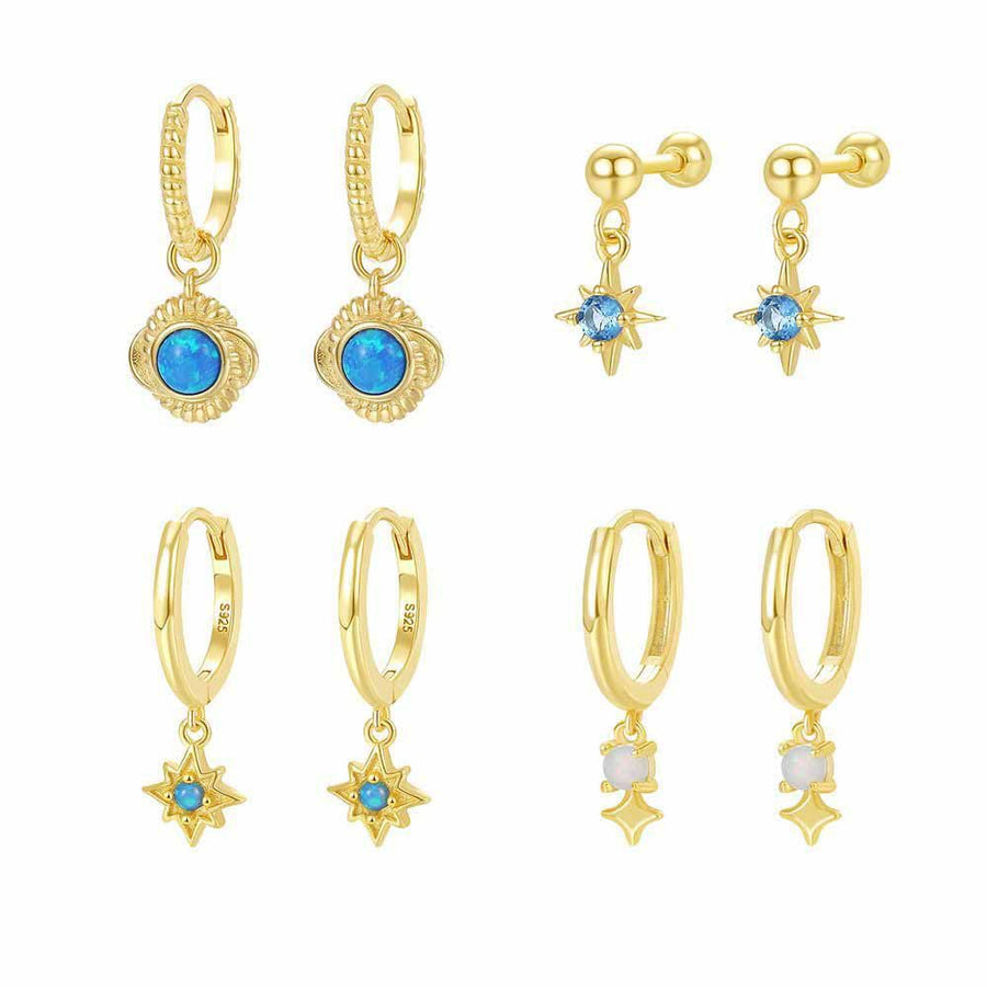 Blue Natural Opal Star Earrings in 925 Sterling Silver