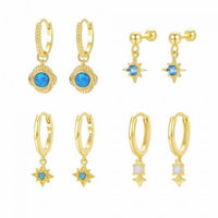 Blue Natural Opal Star Earrings in 925 Sterling Silver