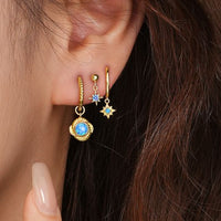 Blue Natural Opal Star Earrings in 925 Sterling Silver