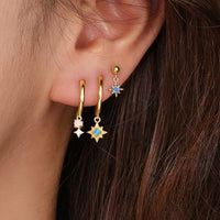 Blue Natural Opal Star Earrings in 925 Sterling Silver