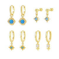 Blue Natural Opal Star Earrings in 925 Sterling Silver